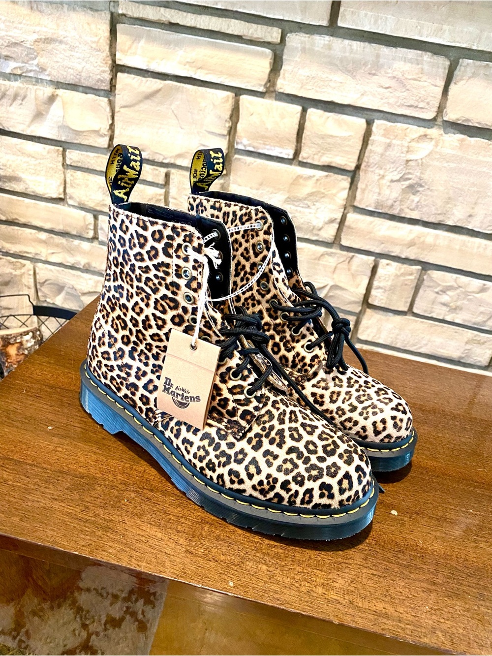 NEW 1460 Pascal Dr. Doc Martens Leopard Fur Print Lace-Up Boots - Black & Tan